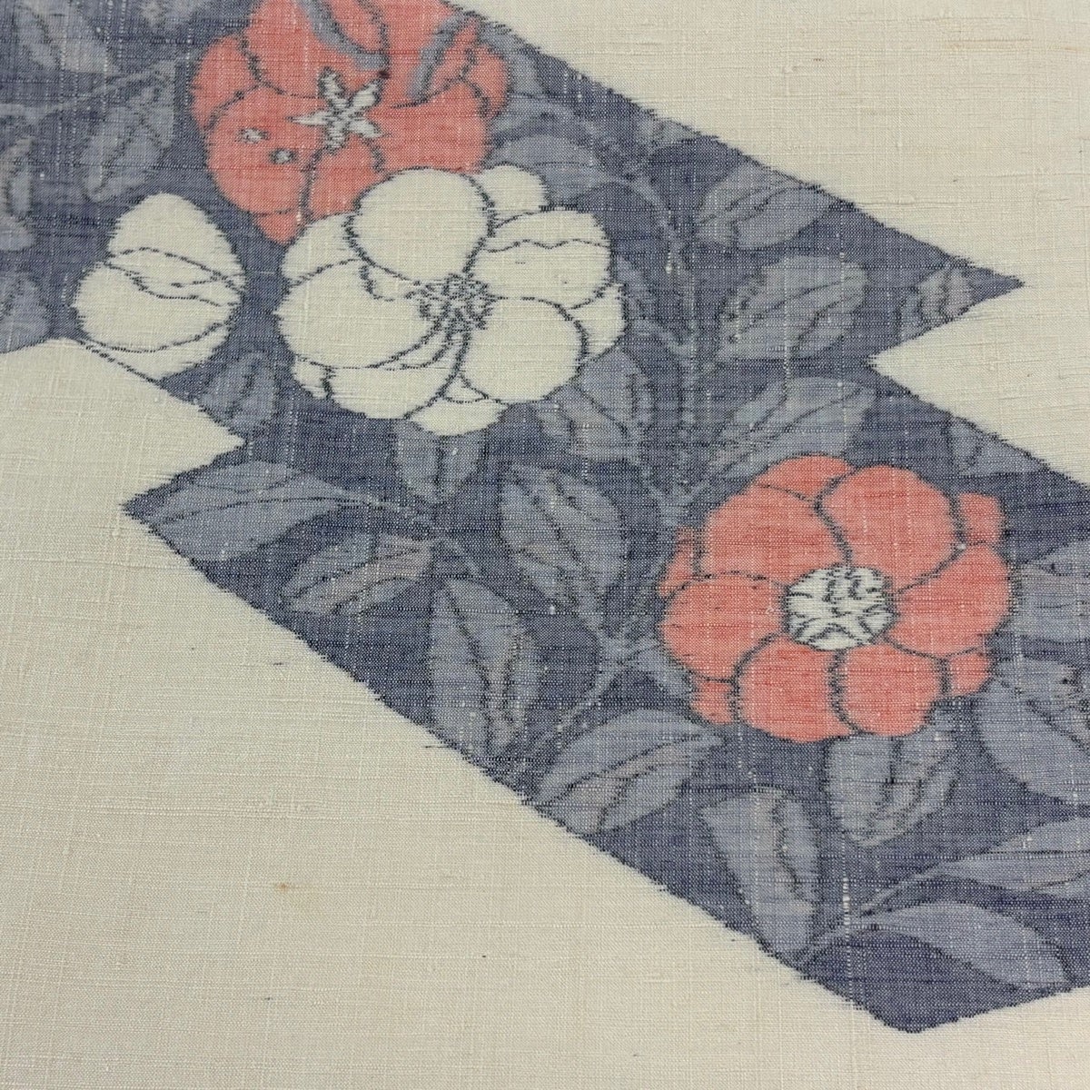 名古屋帯 優品 紬地 草花 幾何学 クリーム 正絹｜中古・古着