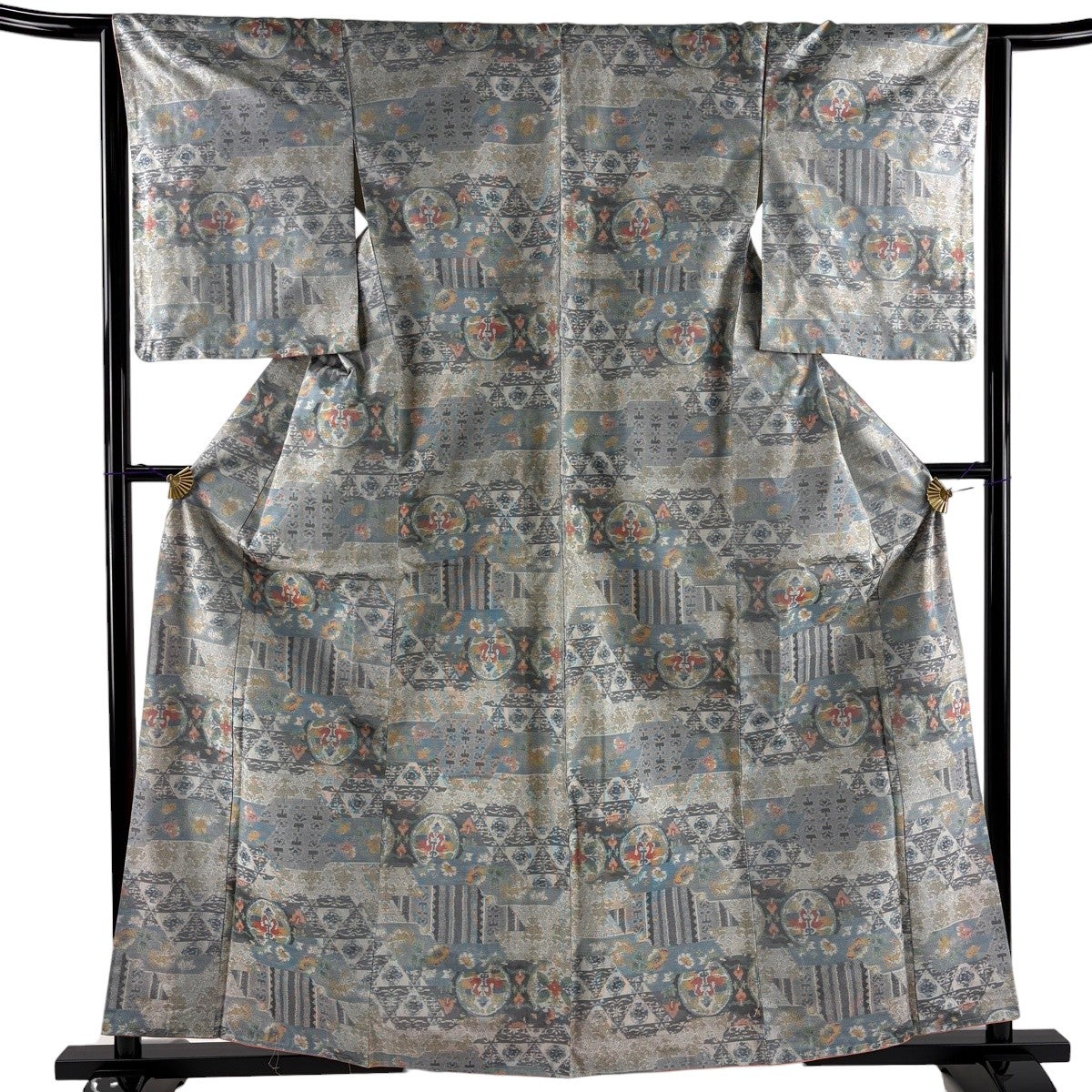 美品】 大島紬 身丈160.5cm 裄丈64cm M 袷 都喜ヱ門 証紙あり 向かい鳥