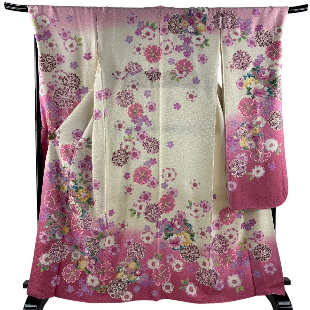 振袖 身丈166.5cm 裄丈72cm L 袷 牡丹 桜 金通し 金彩 ピンク 正絹