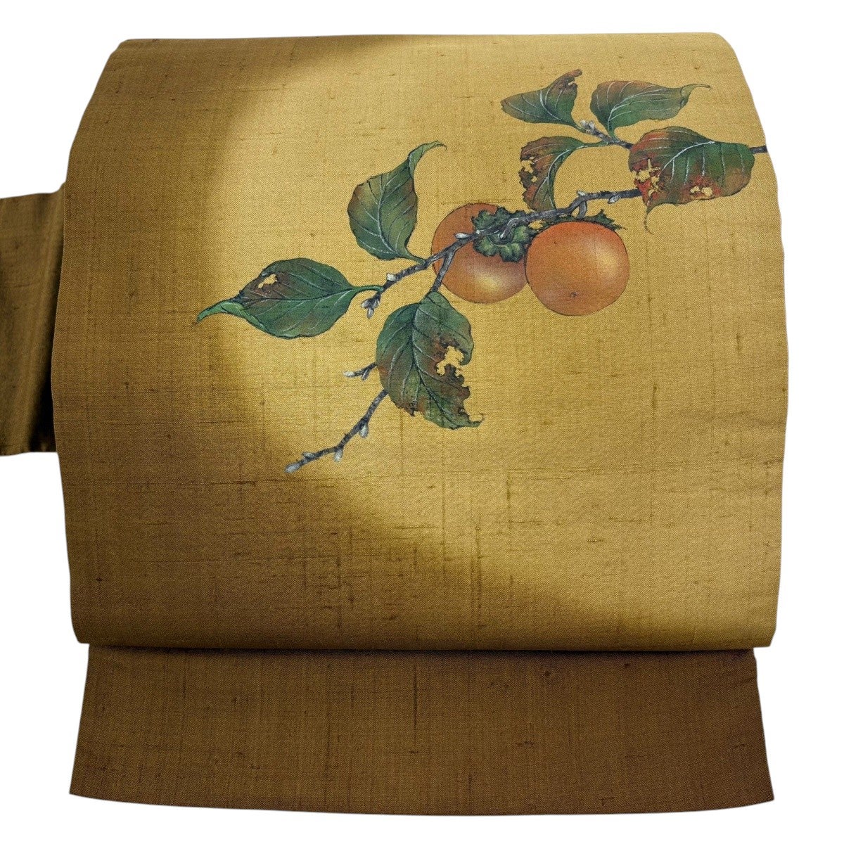 美品】 名古屋帯 秀品 紬地 柿 ぼかし 金糸 焦茶色 正絹｜中古・古着