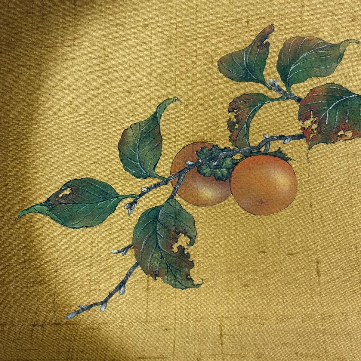 美品】 名古屋帯 秀品 紬地 柿 ぼかし 金糸 焦茶色 正絹｜中古・古着