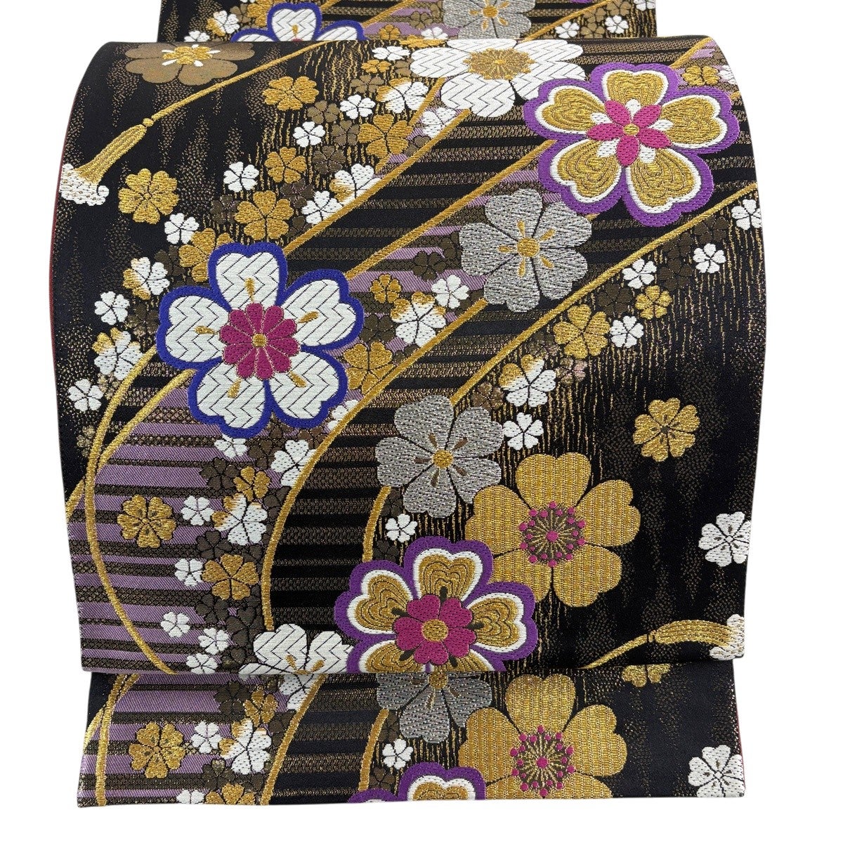 袋帯 秀品 桜 流水 金銀糸 箔 黒 六通 正絹｜中古・古着・リサイクル