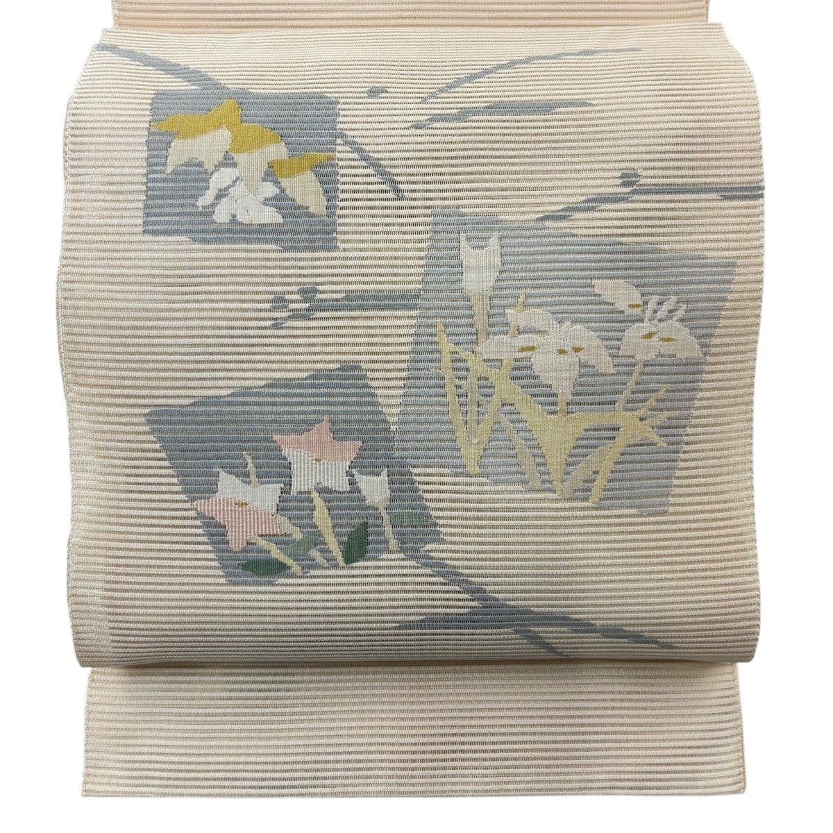 ごじら！よろけ縞 絽の夏帯☆名古屋帯/薄淡い桜色に鼠色 ごじら様専用！よろけ縞 絽の夏帯☆名古屋帯/薄淡い桜色に鼠色の通販は