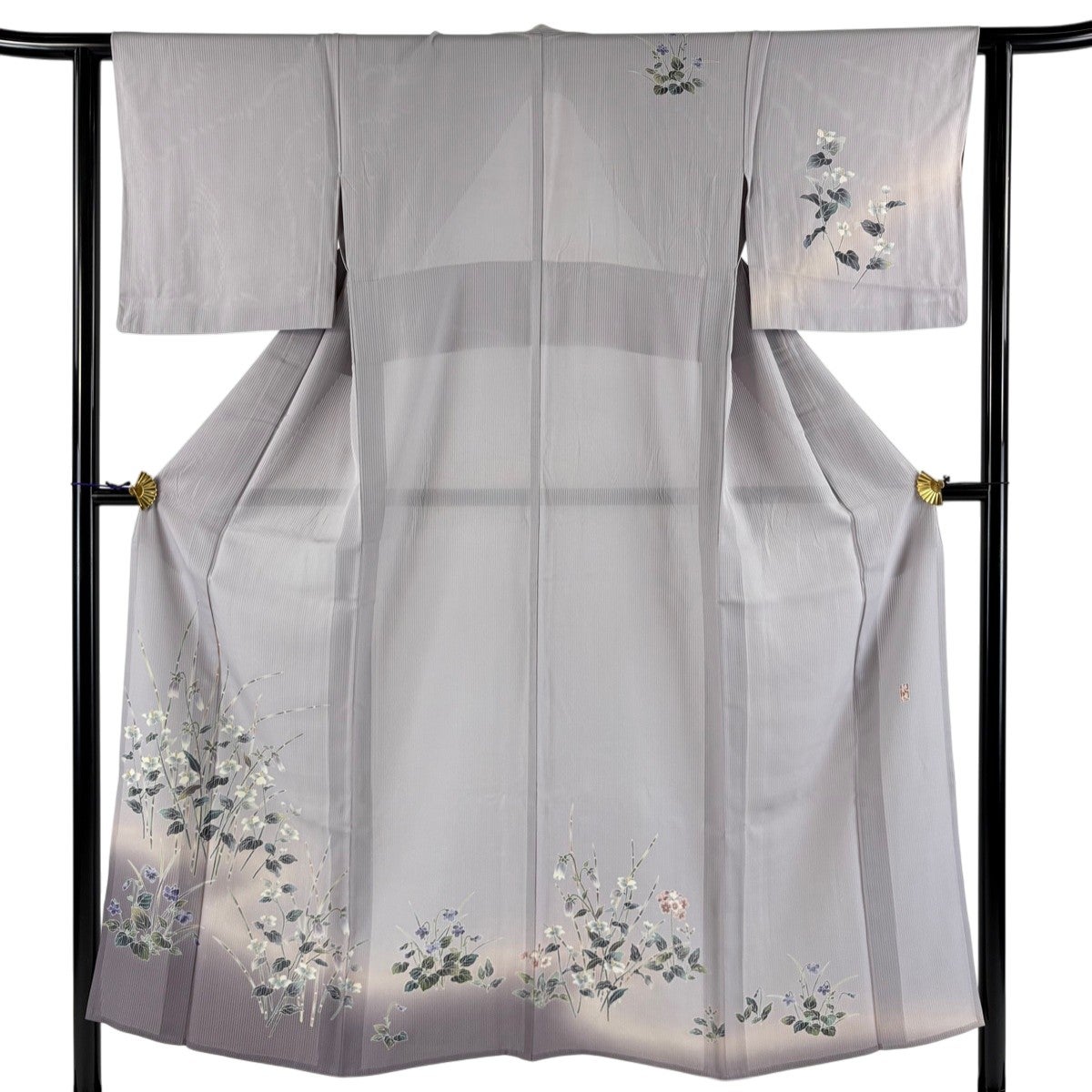 訪問着 美品 名品 身丈159cm 裄丈66cm 正絹 【中古】 訪問着 身丈159cm 裄丈65cm M 袷 霞 草花 金彩 ぼかし サーモンピンク