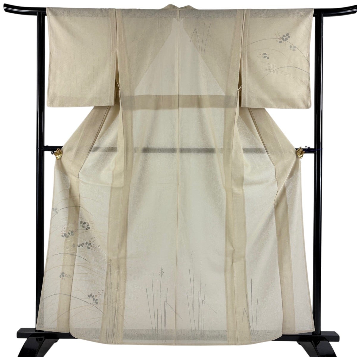 【美品】 付下げ 身丈161cm 裄丈65.5cm 正絹 秀品 【中古】 美品】 付下げ 身丈161cm 裄丈64.5cm M 袷 枝花 枝梅 金彩 灰色 正絹