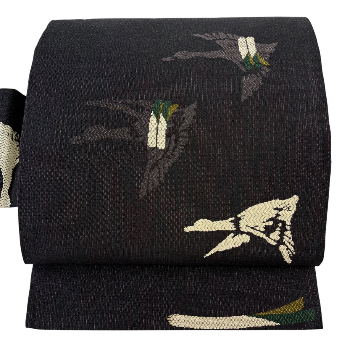 美品】 名古屋帯 秀品 大原女 鳥 箔 墨色 正絹｜中古・古着