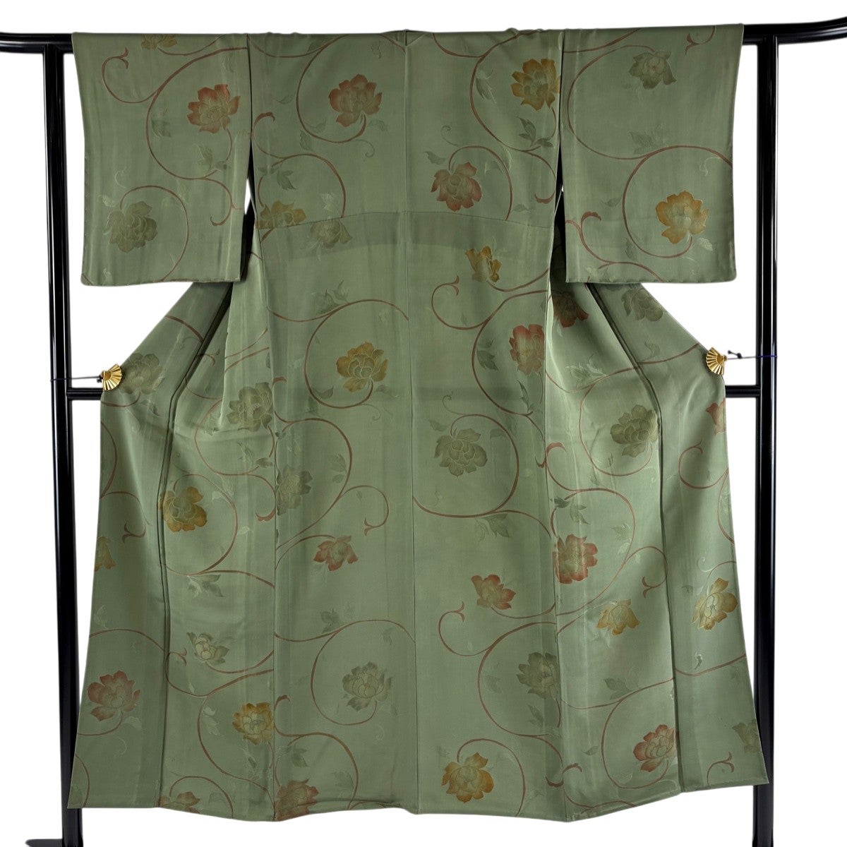 美品】 江戸小紋 身丈162cm 裄丈62cm S 単衣 落款あり 鮫柄 黒 正絹 秀