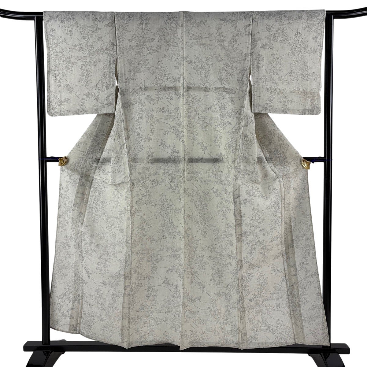 小紋 身丈159.5cm 裄丈63cm S 袷 梅 金彩 薄茶色 正絹 秀品｜中古