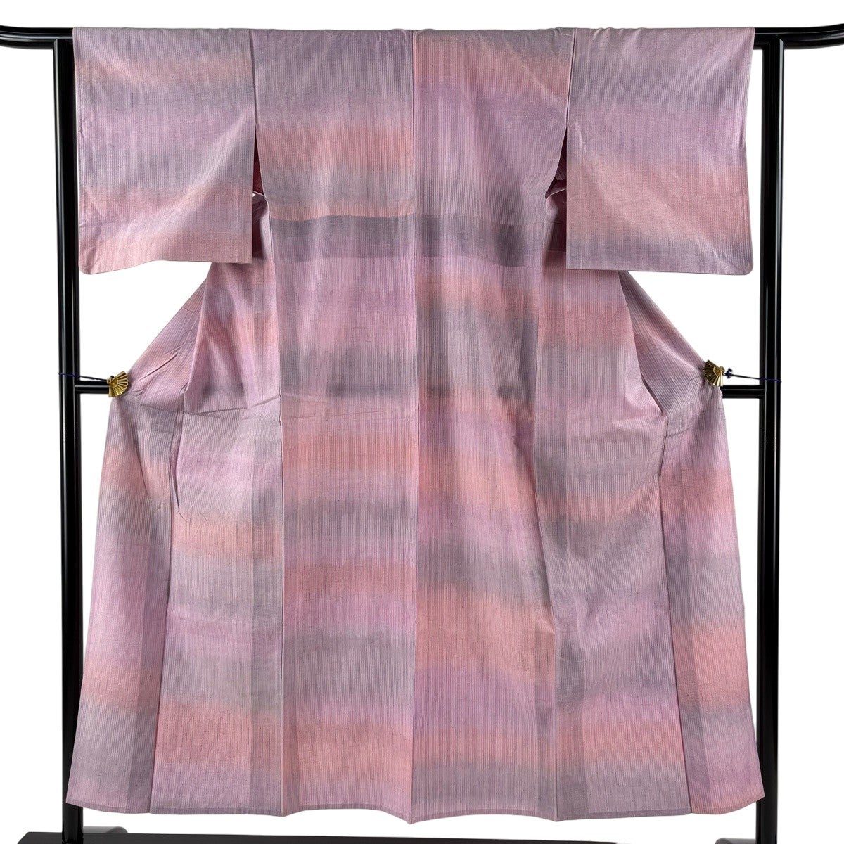 最終価格】 77%OFF 紬 身丈151.5cm 裄丈63cm S 単衣 縞 ピンク 正絹 秀