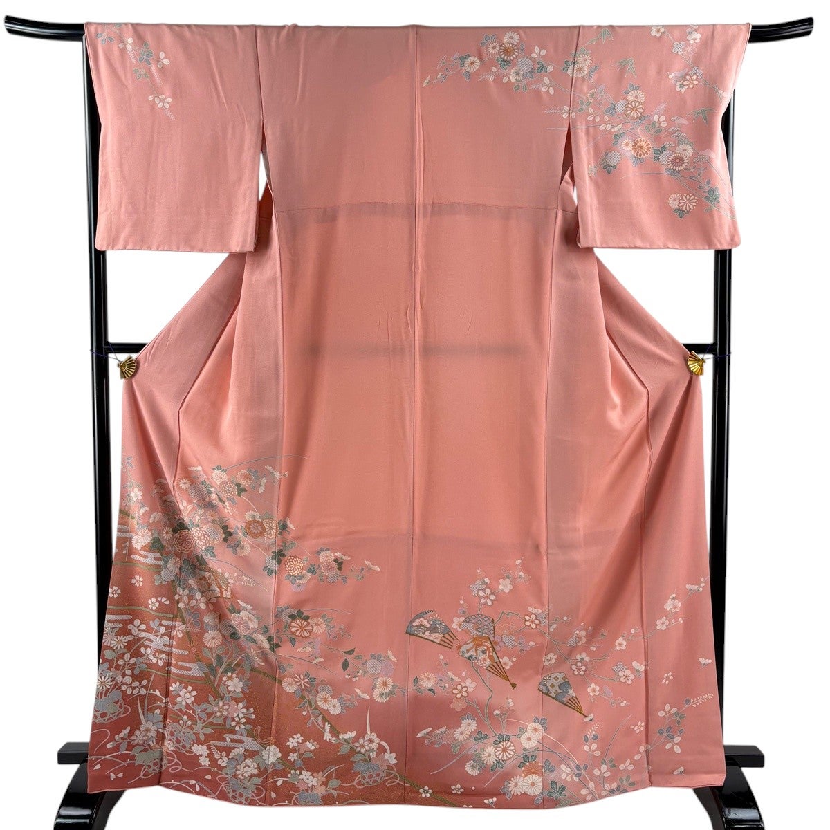 訪問着 身丈166.5cm 裄丈68cm L 袷 文箱 秋草 金彩 ぼかし ピンク 正絹