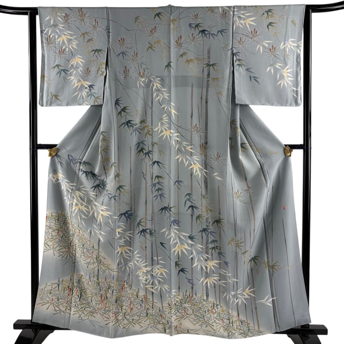 美品】 訪問着 身丈154cm 裄丈62cm S 袷 藤舟 落款あり 若松 枝花