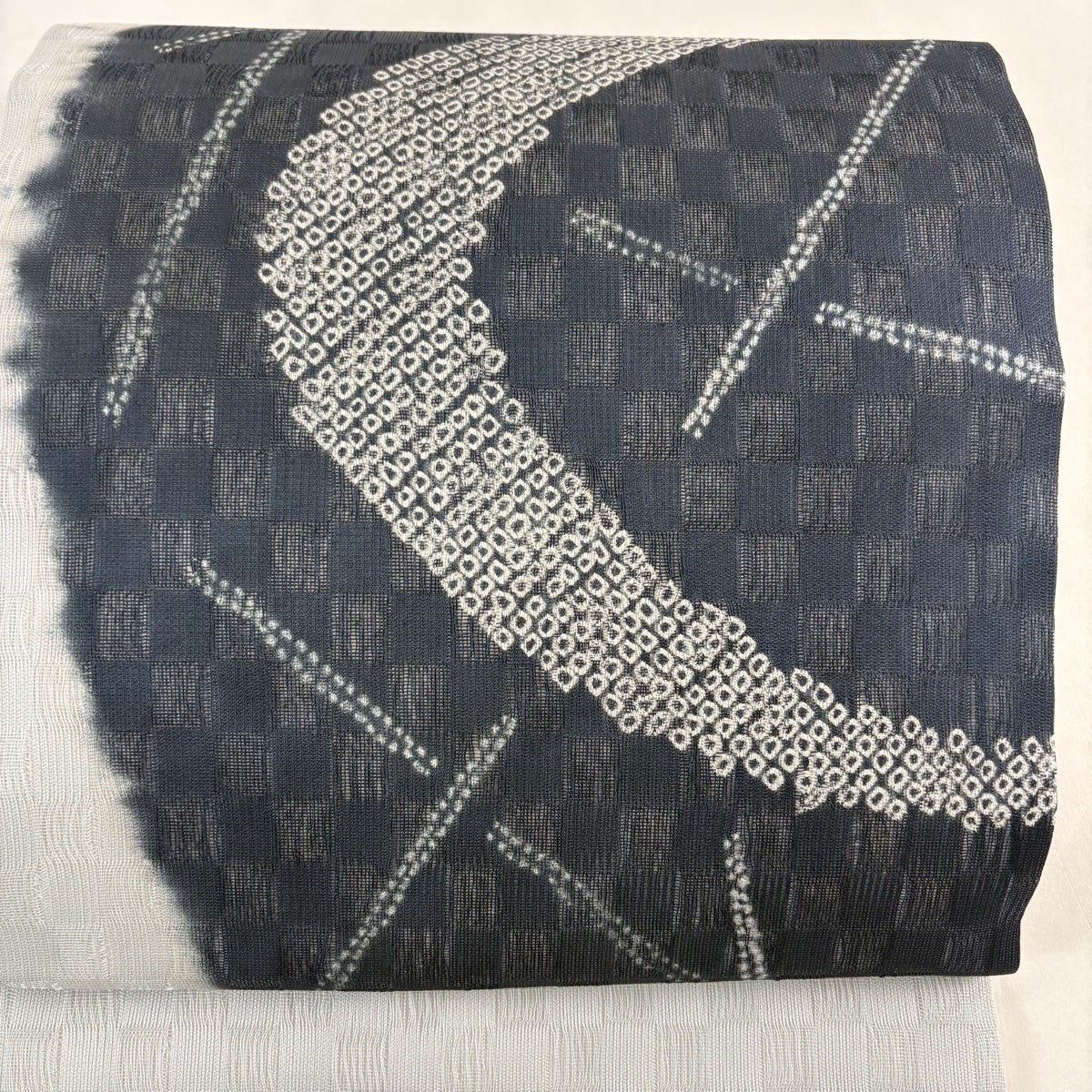 名古屋帯 名品 夏帯 疋田柄 市松模様 灰色 正絹｜中古・古着