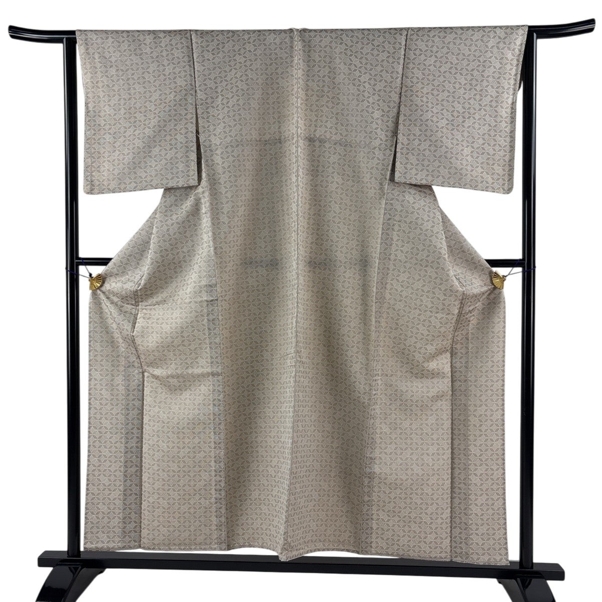 美品】 お召 身丈163cm 裄丈68cm L 単衣 華文 鏡裏文 墨色 正絹 逸品