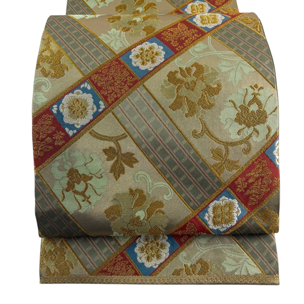 袋帯 名品 蔦 金銀彩 箔 灰緑 お太鼓柄 正絹｜中古・古着・リサイクル