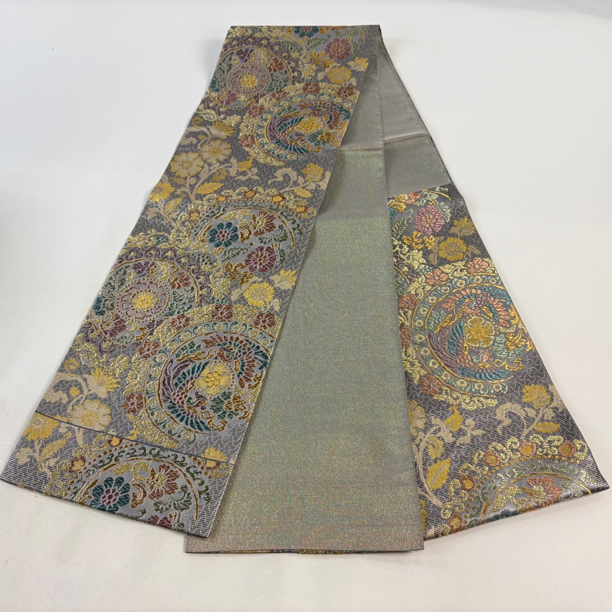 美品】 袋帯 名品 丸文 花鳥 金糸 箔 灰紫 六通 正絹｜中古・古着