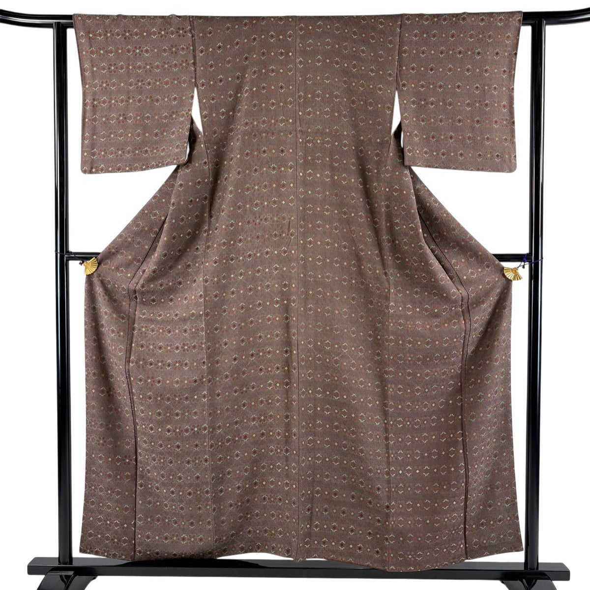 美品】 紬 身丈154.5cm 裄丈63cm S 袷 華文 鳥 茶紫 正絹 秀品｜中古