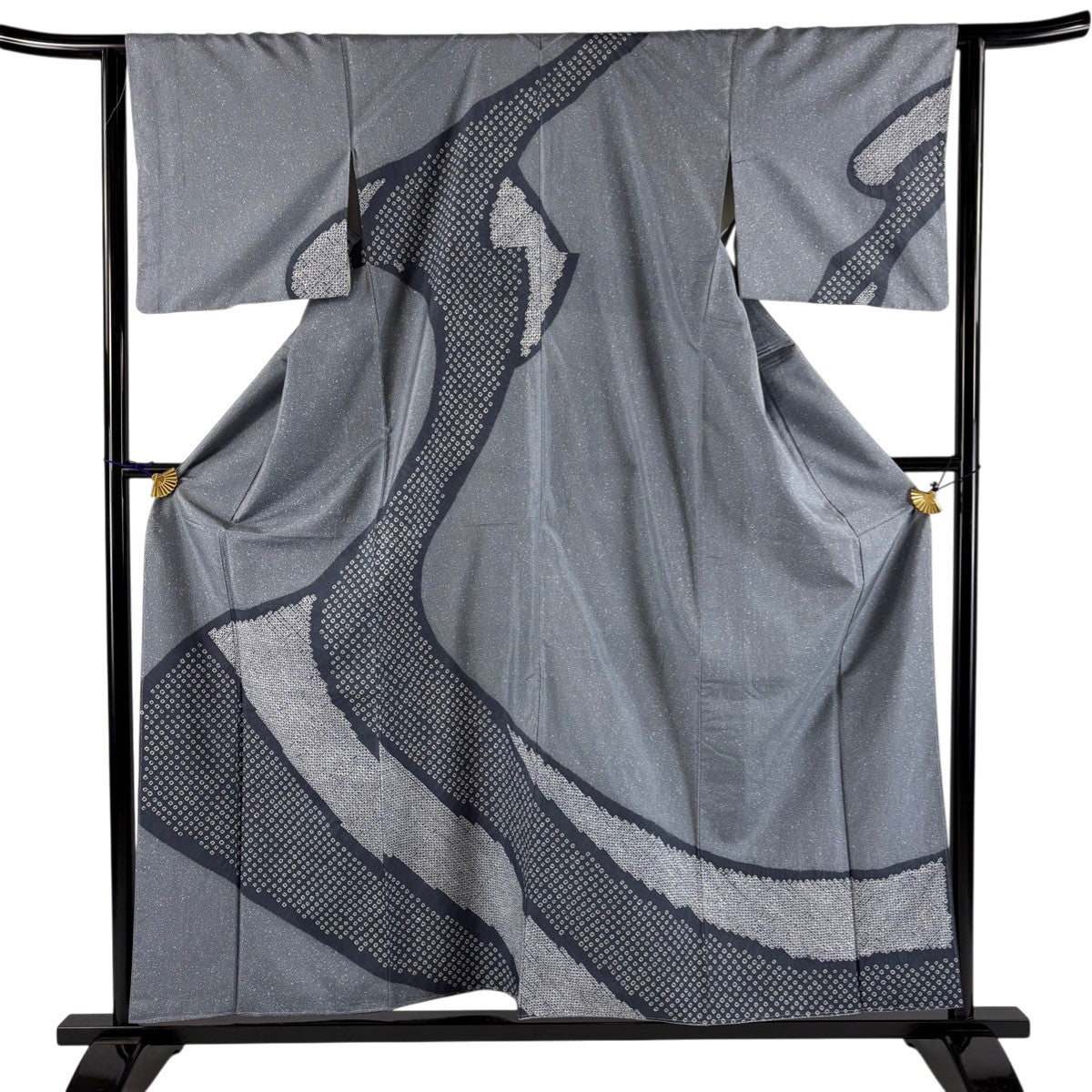 美品】 訪問着 身丈161cm 裄丈68cm L 袷 大島紬地 証紙あり 松 墨色