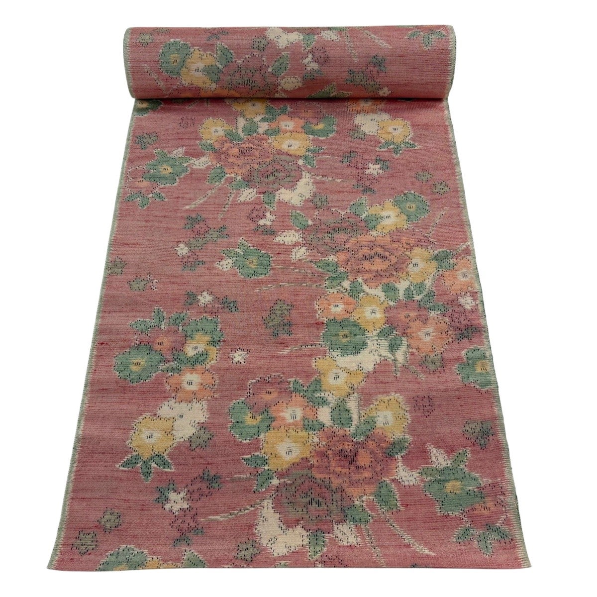 反物 秀品 紬 牡丹 草花 えんじ色 正絹｜中古・古着・リサイクル着物