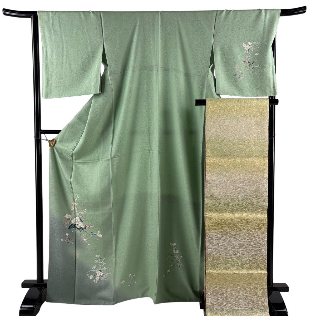 美品】 付下げ 身丈158.5cm 裄丈67cm M 薄物 絽 葉柄 扇面 金彩 ぼかし 