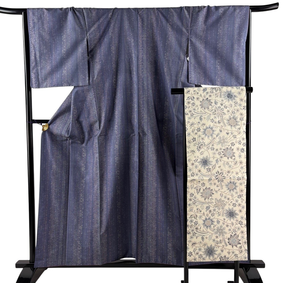 美品】 色無地 身丈166cm 裄丈68.5cm L 袷 名古屋帯セット 地紋 薄緑