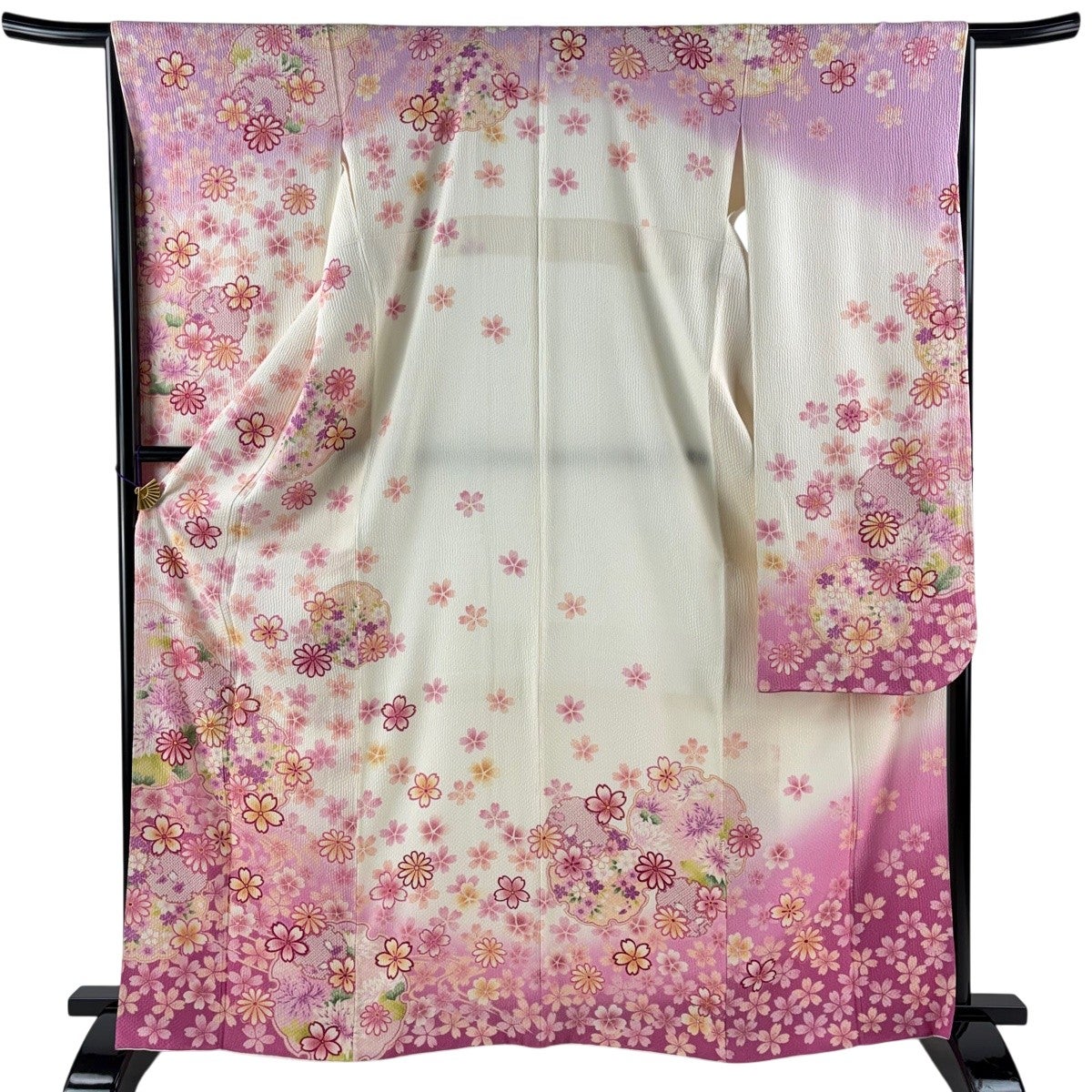 振袖 身丈165.5cm 裄丈65.5cm M 袷 雪輪 桜 金糸 金彩 クリーム 正絹
