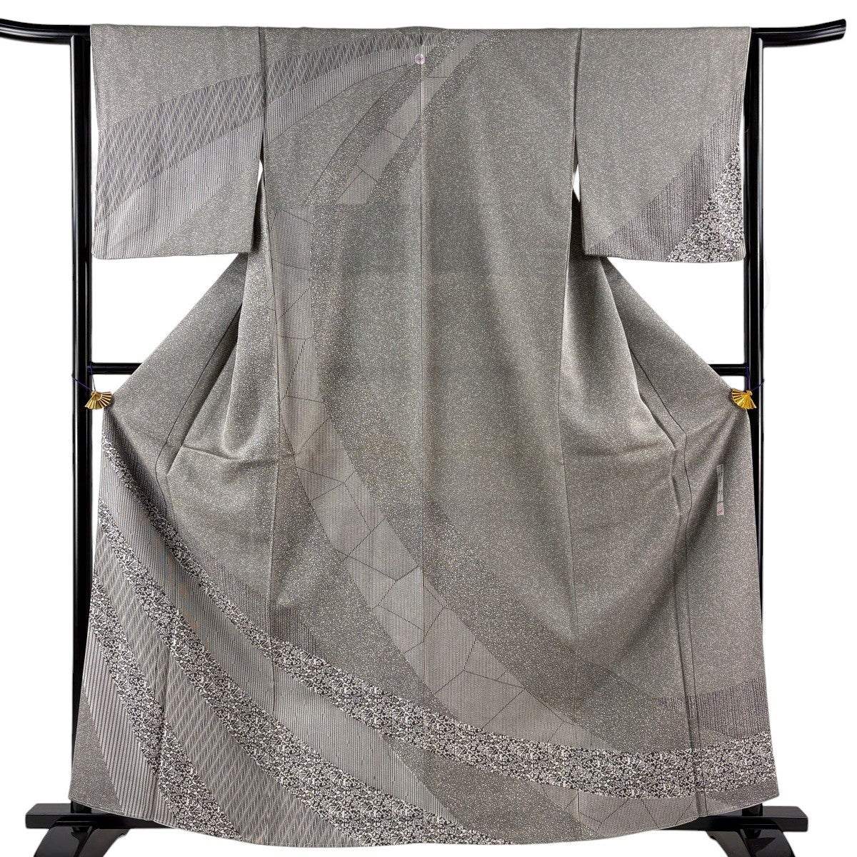 美品】 訪問着 身丈162cm 裄丈63cm S 袷 川村久太郎 落款あり 草花 縞