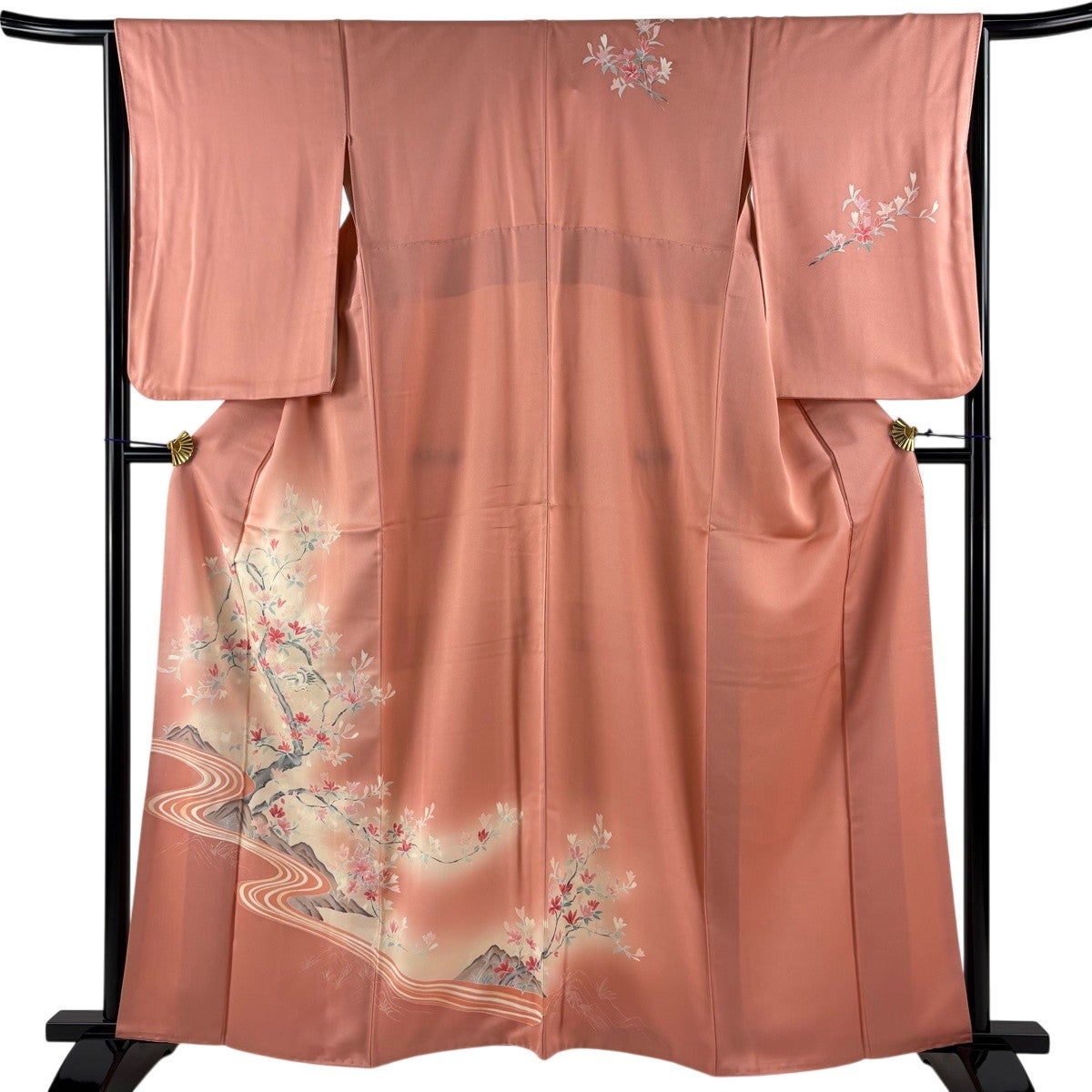 訪問着 身丈156cm 裄丈64cm M 袷 鳥 枝花 金彩 ぼかし 青緑 正絹 秀品