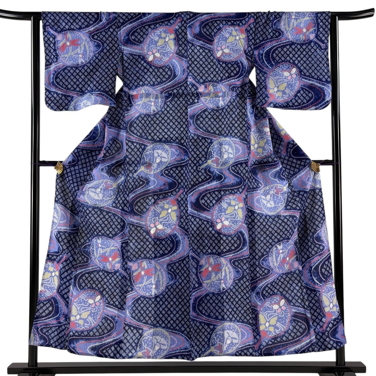 50%OFF 浴衣 身丈162cm 裄丈64cm M 絞り浴衣 枝梅 紺色 綿 名品 K50