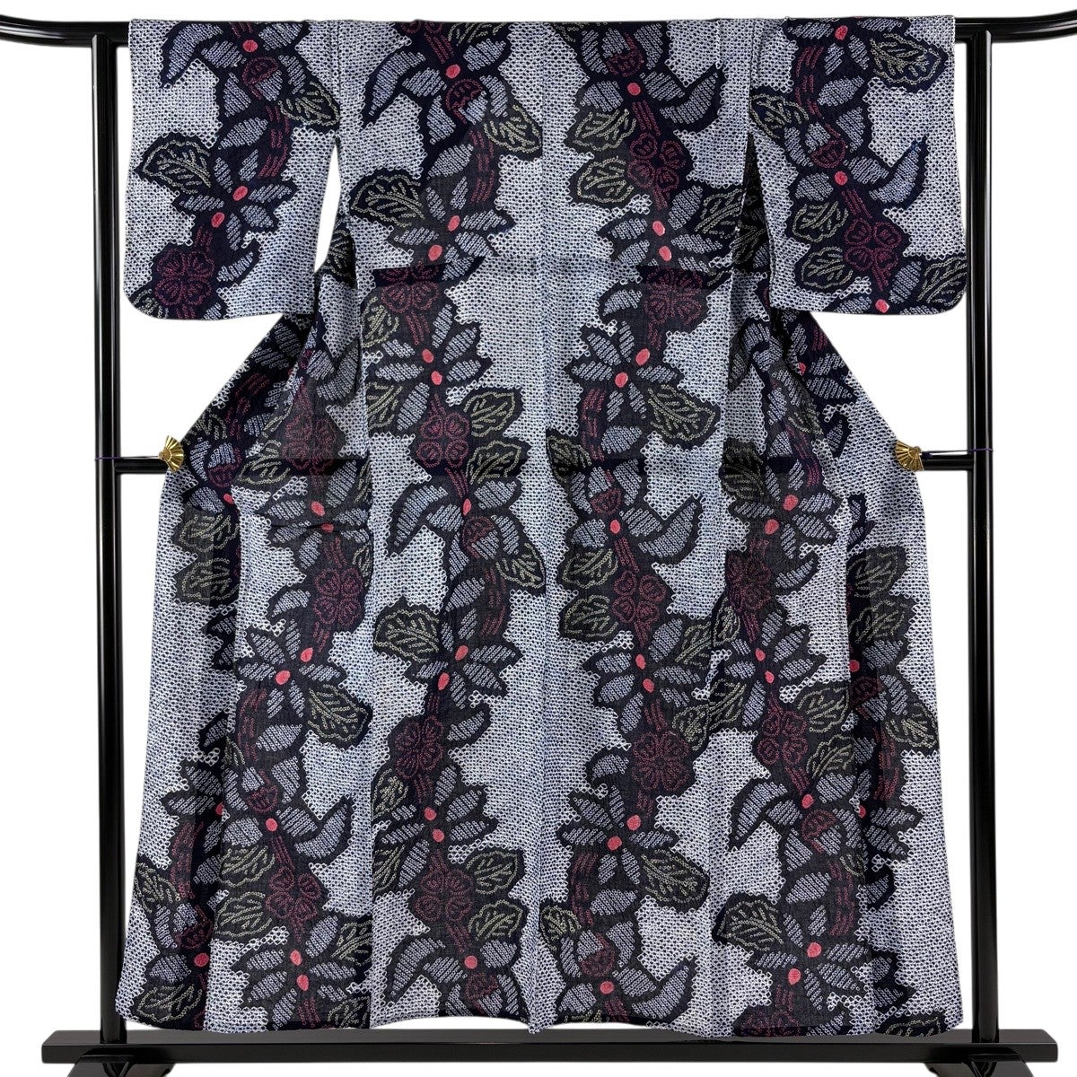 美品】 浴衣 身丈153cm 裄丈61cm S 絞り浴衣 花 濃紺 綿 名品｜中古