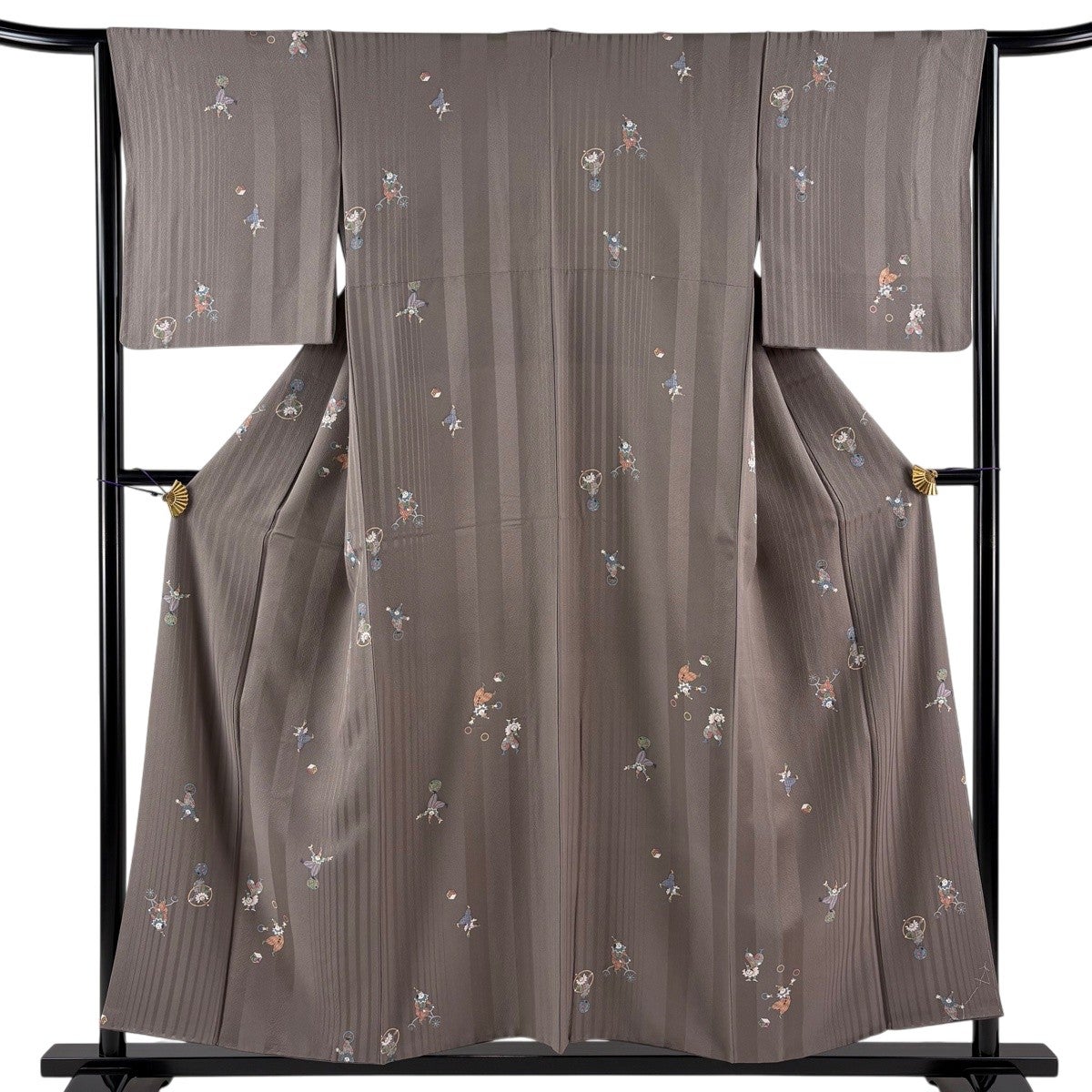 美品】 小紋 身丈159cm 裄丈63cm S 袷 草花 色紙 灰色 正絹 秀品｜中古