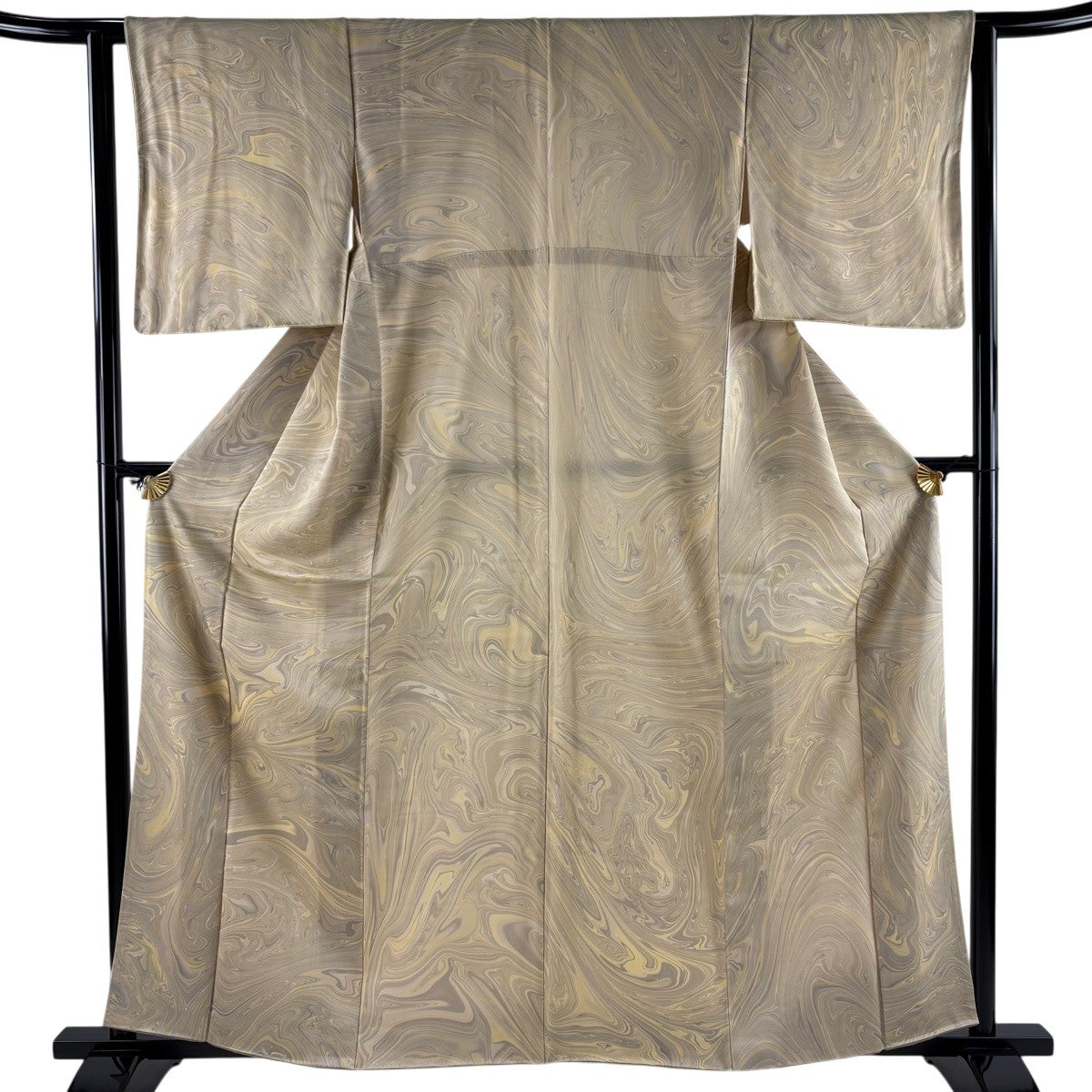 小紋 身丈160cm 裄丈63cm S 袷 短冊 花唐草 絞り 藍色 正絹 秀品｜中古