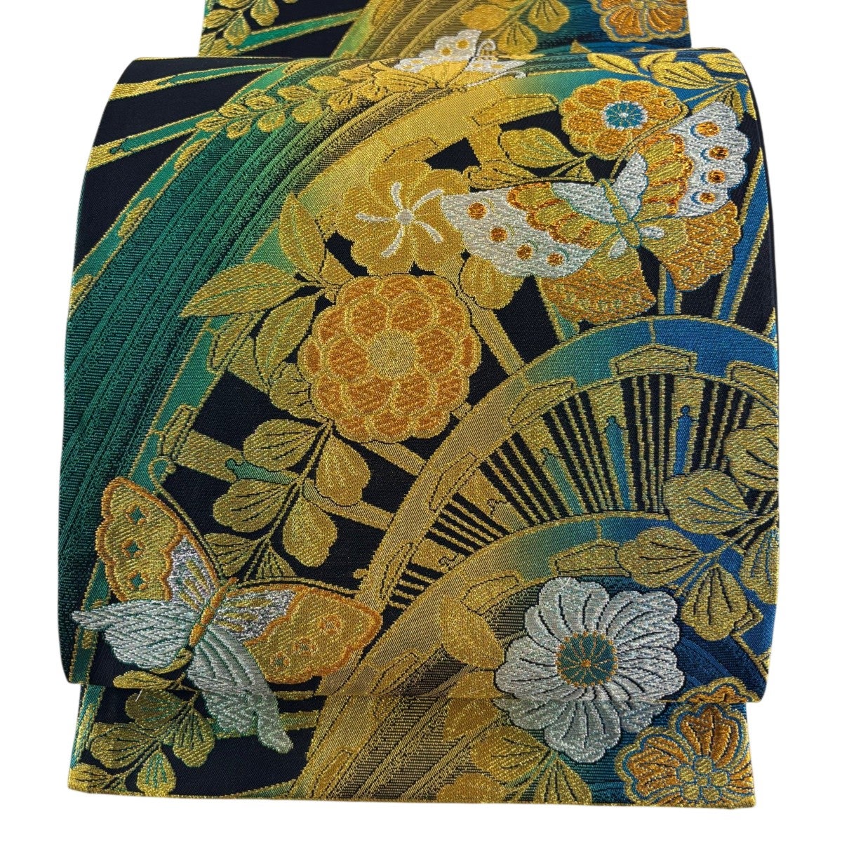 袋帯 秀品 草花 流水 金銀糸 箔 黒 六通 正絹｜中古・古着・リサイクル