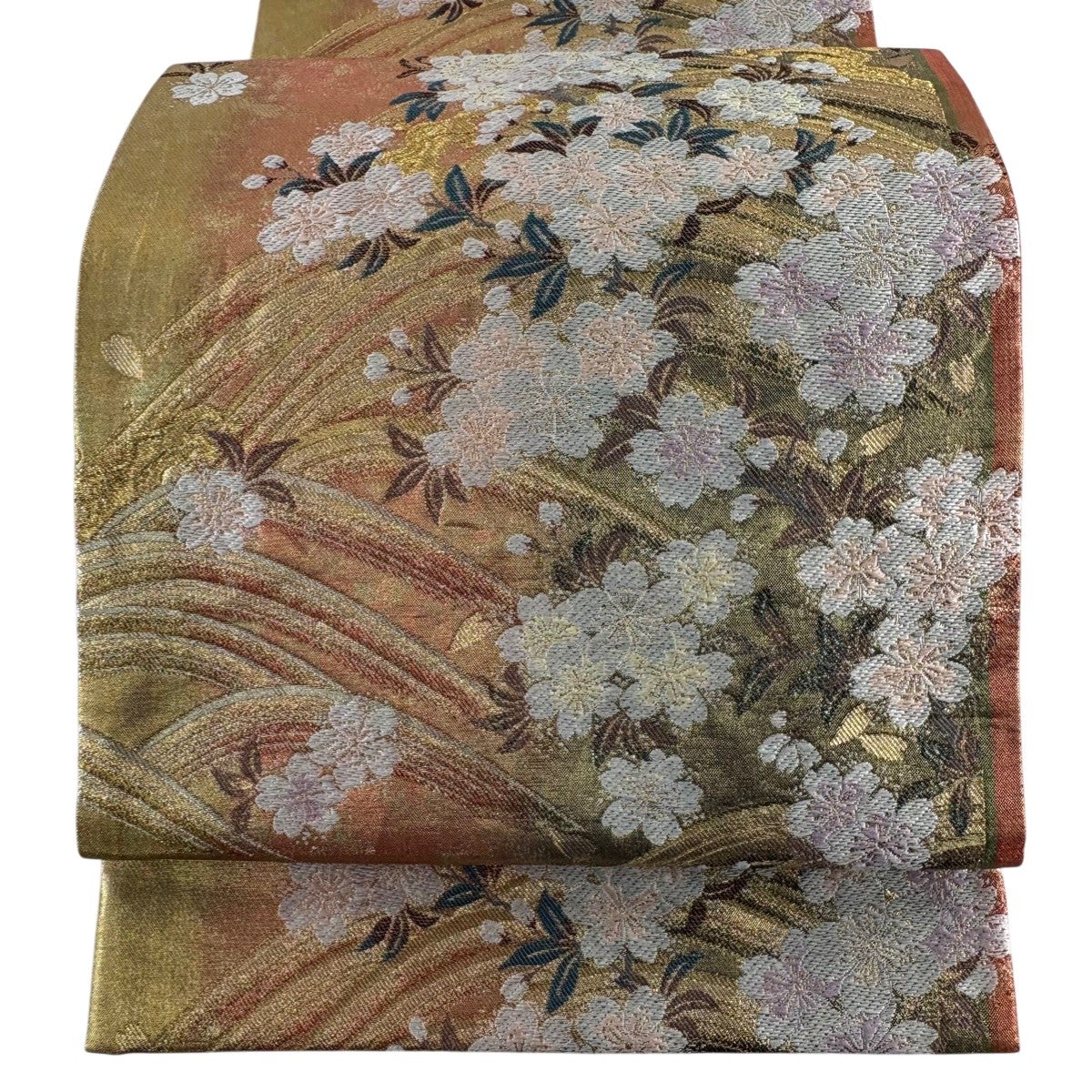 美品】 袋帯 秀品 草花 鶴 金糸 箔 灰白 六通 正絹｜中古・古着