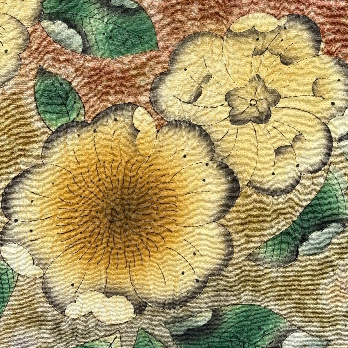 70%OFF 【美品】 袋帯 名品 落款あり 辻が花 鶯色 お太鼓柄 正絹 K70
