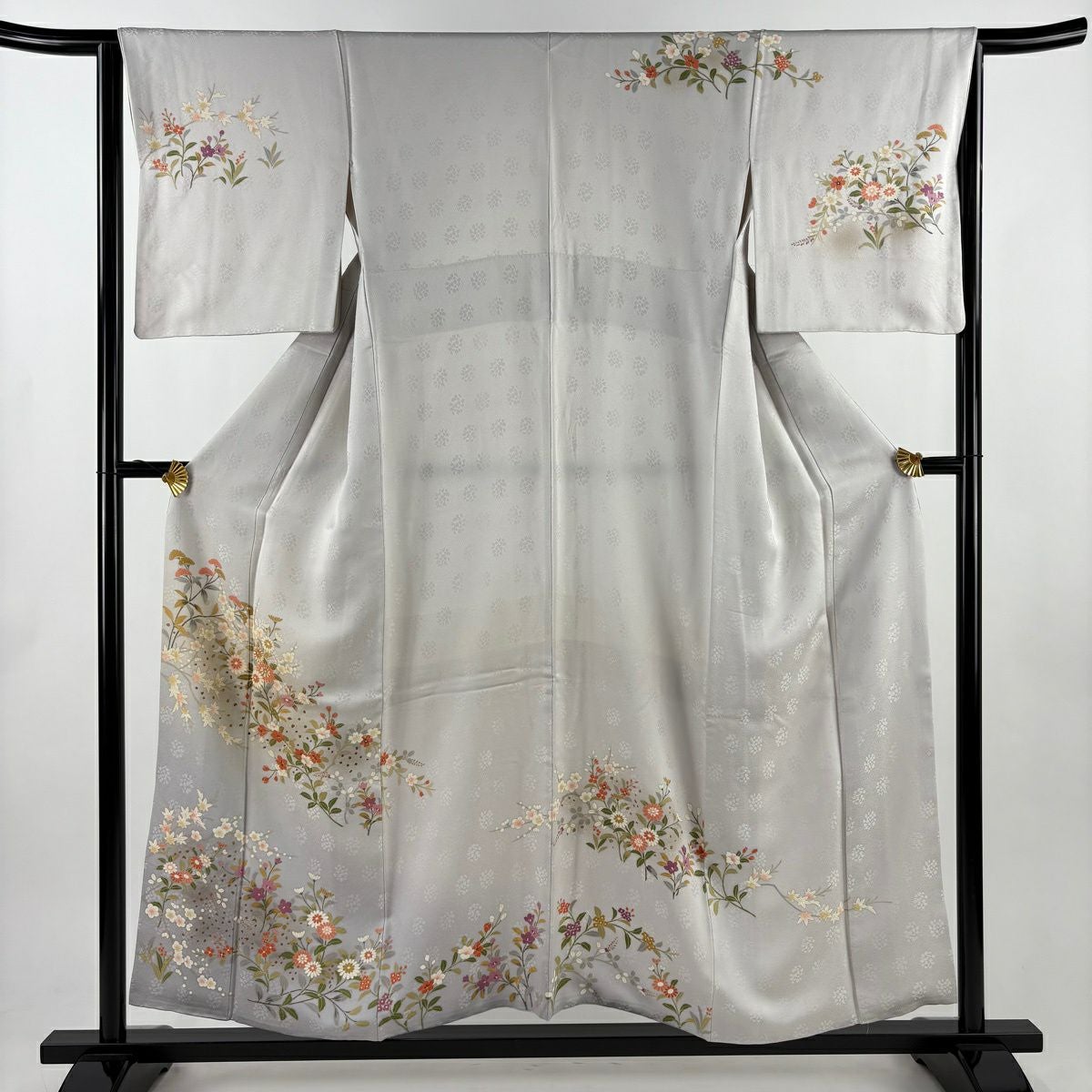訪問着 身丈153cm 裄丈63cm S 袷 やまと 吹き寄せ 霞 刺繍 金彩 青灰色
