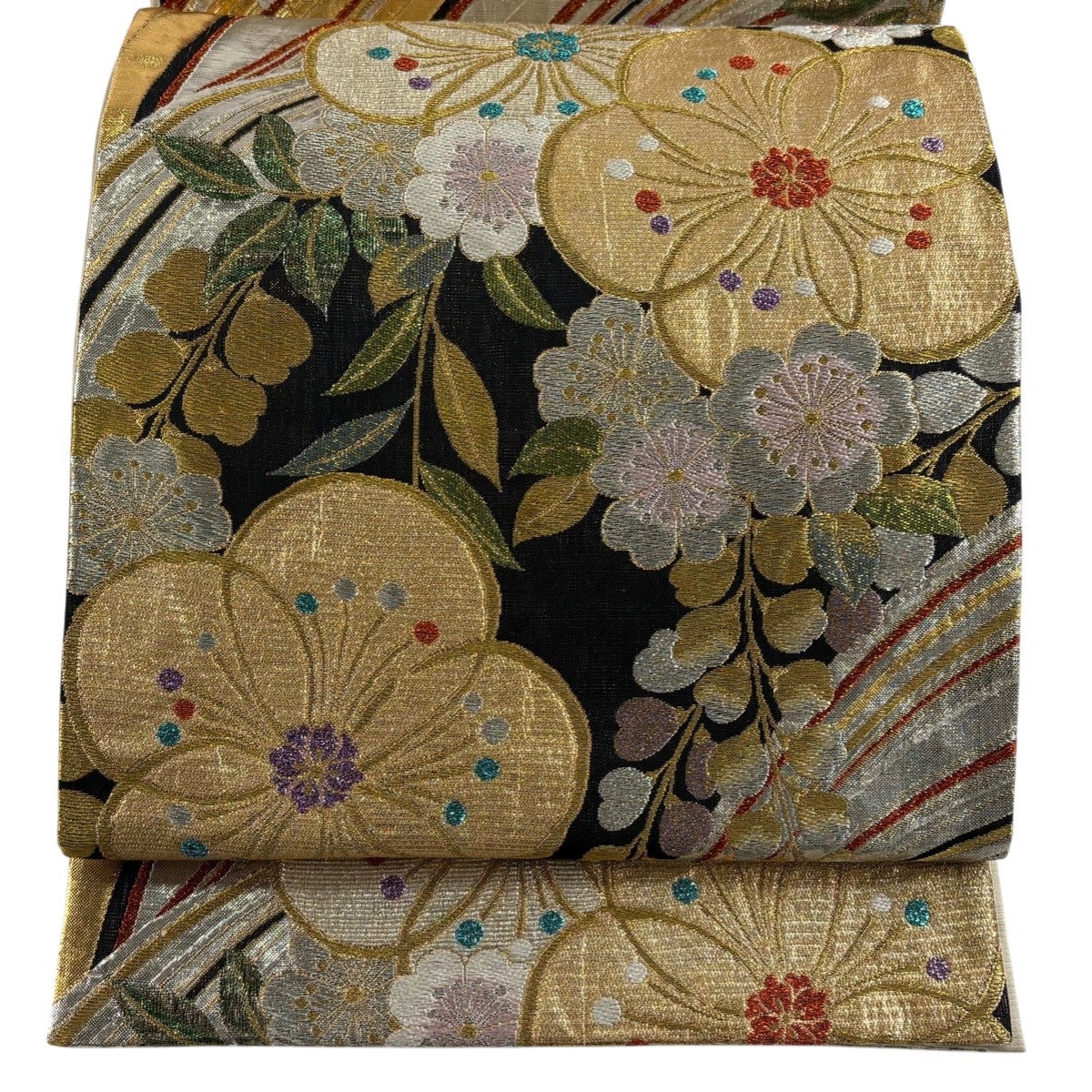 袋帯 秀品 桜 華文 金銀糸 箔 銀色 六通 正絹｜中古・古着・リサイクル