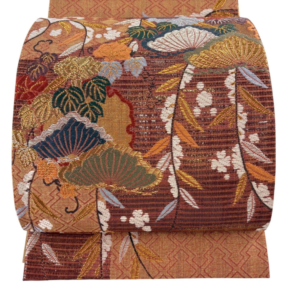 美品】 袋帯 秀品 関西仕立て 鴛鴦 草花 金銀糸 箔 緑 お太鼓柄 正絹 美品】 袋帯 秀品 関西仕立て 鴛鴦 草花 金銀糸 箔 緑 お太鼓柄 正絹