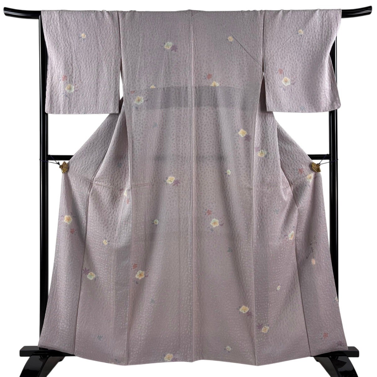 小紋 身丈163cm 裄丈68cm L 袷 雪芝 桜 ぼかし 薄紫 正絹 秀品｜中古