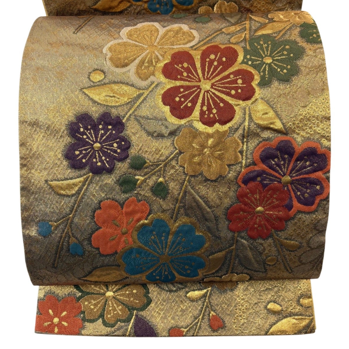 美品】 袋帯 秀品 桜 箔 金糸 灰色 六通 正絹｜中古・古着・リサイクル