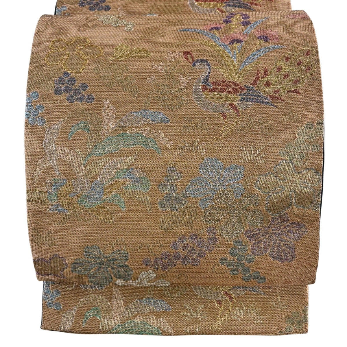 美品】 袋帯 秀品 葡萄 牡丹 金糸 緑 お太鼓柄 正絹｜中古・古着