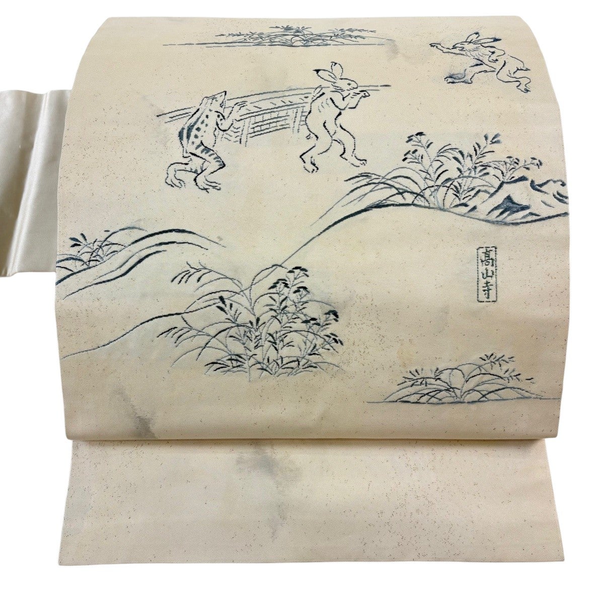 名古屋帯 逸品 高山寺 鳥獣戯画 箔 クリーム 正絹｜中古・古着