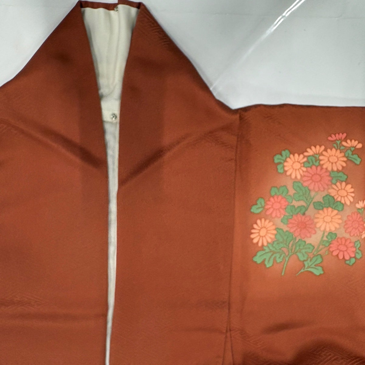 付下げ 身丈163.5cm 裄丈67.5cm L 袷 秋草 金彩 赤茶 正絹 秀品｜中古