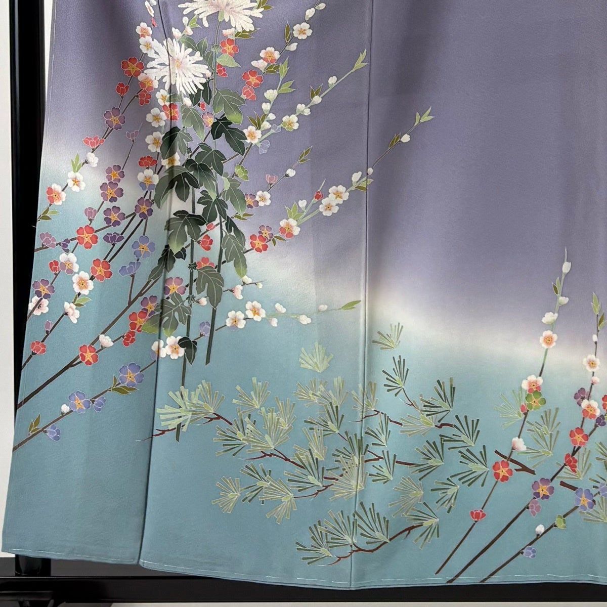 訪問着 身丈156cm 裄丈62.5cm S 袷 落款あり 菊 枝花 ぼかし 薄紫 正絹