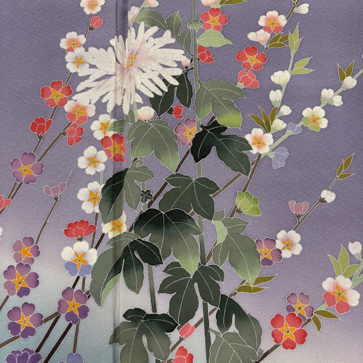 訪問着 身丈156cm 裄丈62.5cm S 袷 落款あり 菊 枝花 ぼかし 薄紫 正絹