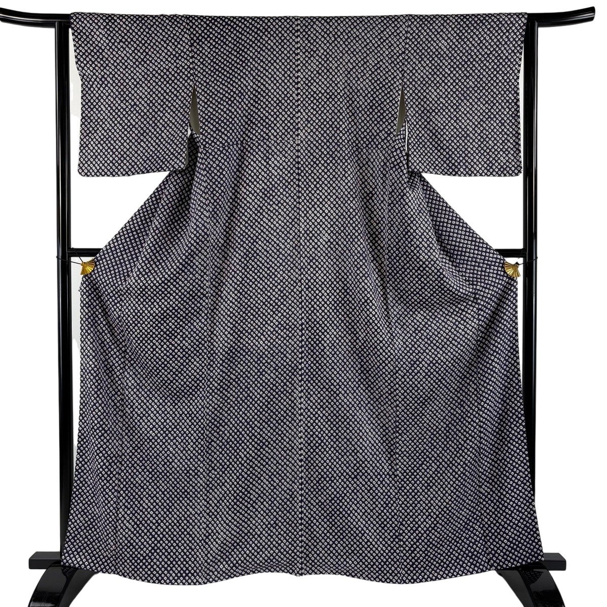 美品】 小紋 身丈161cm 裄丈62cm S 袷 紬地 草花 幾何学模様 茶紫 正絹