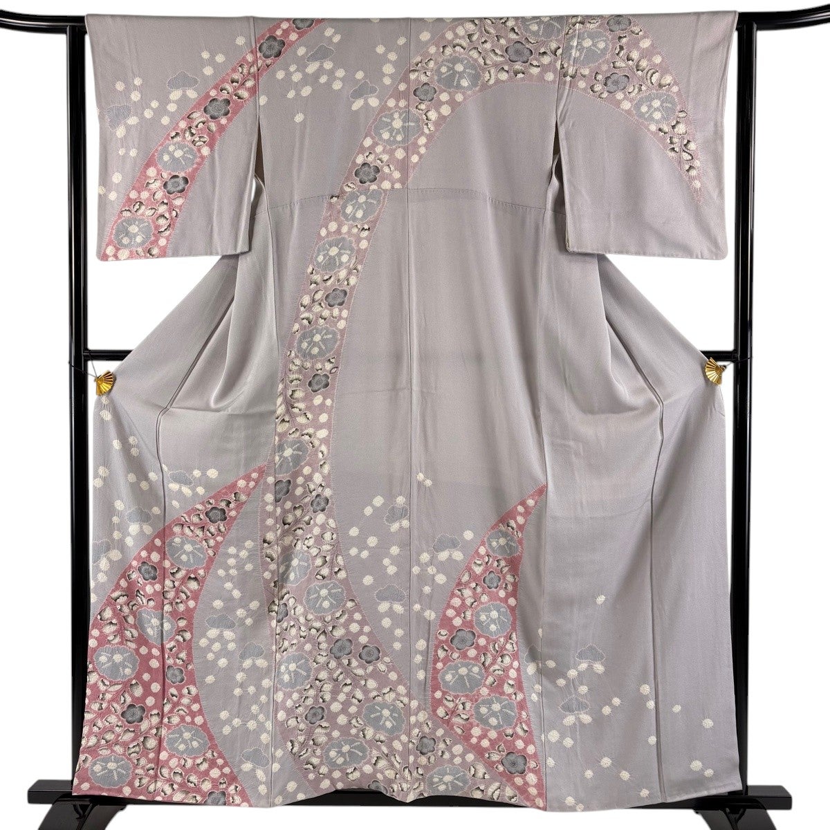 訪問着 身丈160cm 裄丈62.5cm S 袷 辻が花柄 松梅 絞り 灰紫 正絹 名品