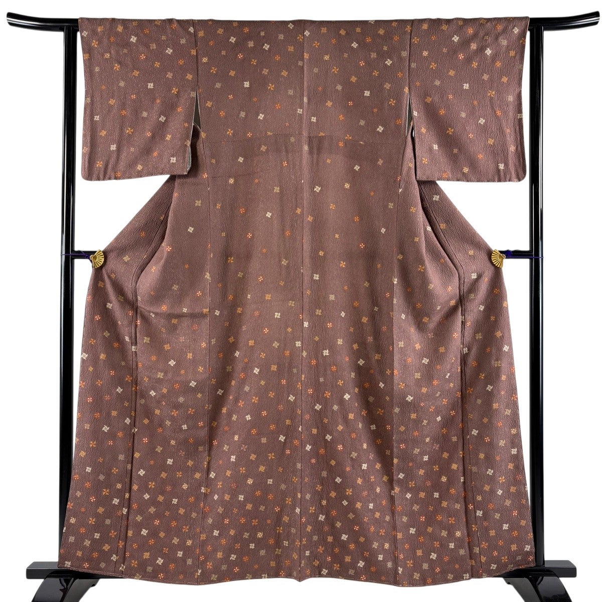 美品】 付下げ 身丈157.5cm 裄丈62cm S 紗袷 草花 葉 金銀彩 小豆色