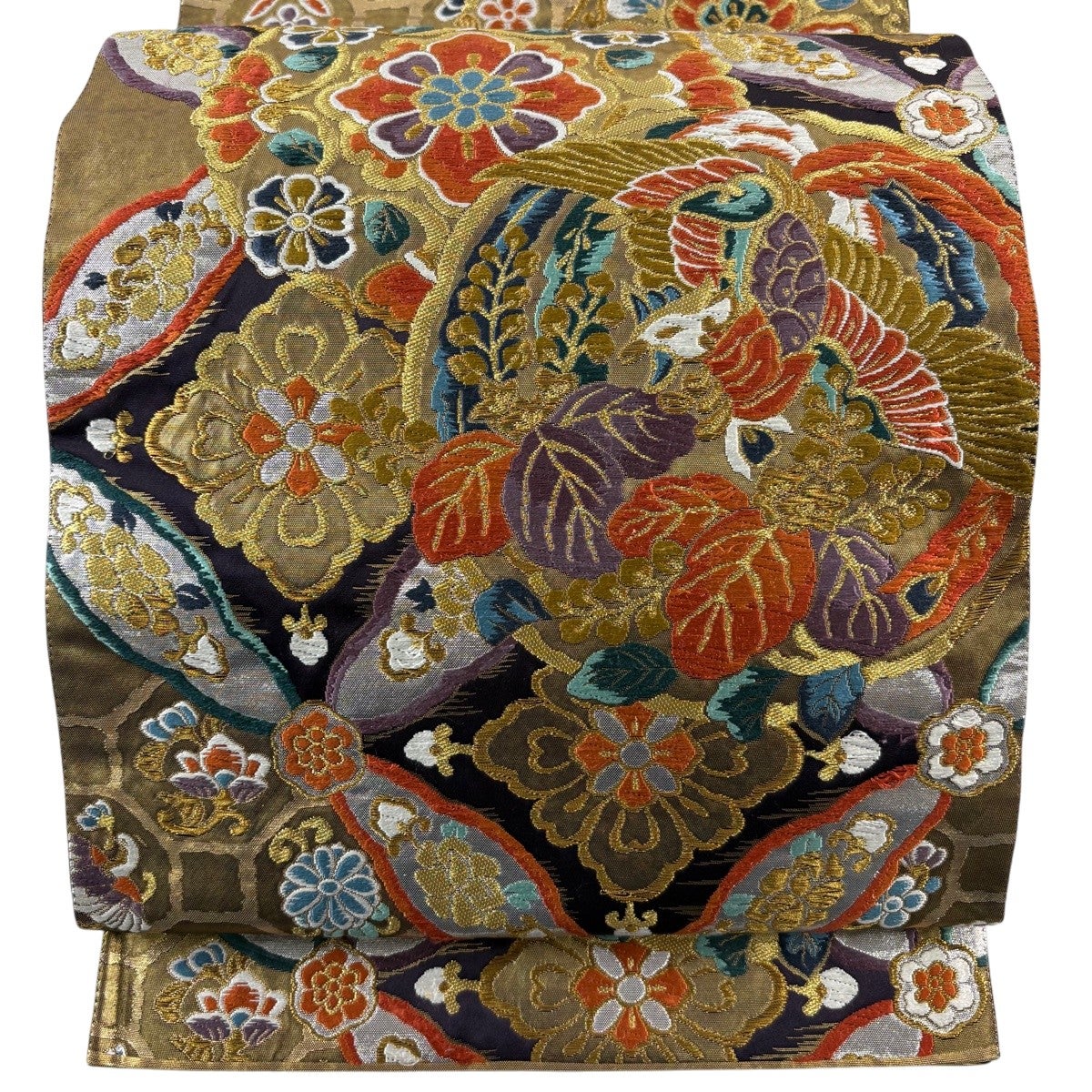 袋帯 秀品 草花 華文 金糸 箔 金茶 六通 正絹｜中古・古着・リサイクル
