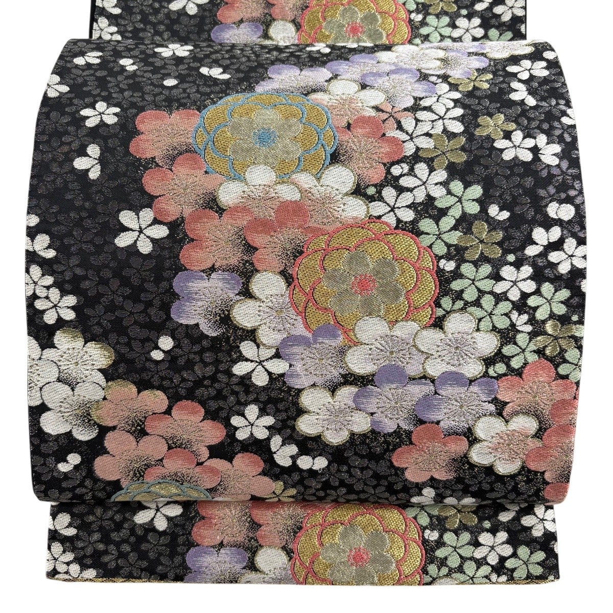 袋帯 秀品 菊 松竹梅 金糸 箔 黒 全通 正絹｜中古・古着・リサイクル