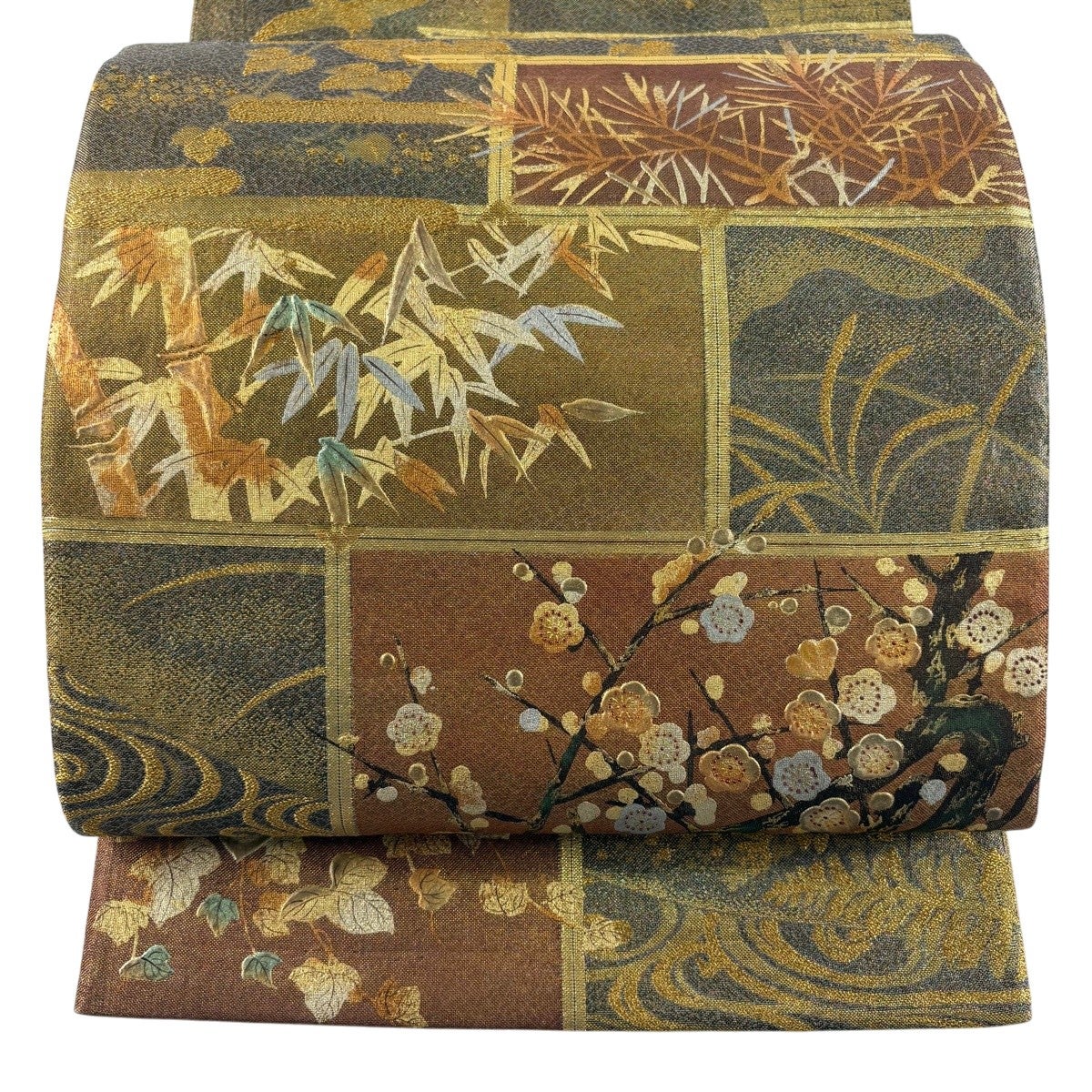 美品】 袋帯 秀品 華文 鳥 金糸 箔 金色 六通 正絹｜中古・古着